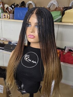 Wig Tasha  Braided-to-Straight Ombre Wig - Black to Brown Blend